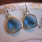 Sapphire Blue Earrings Gold Plated ..