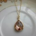 Champagne Necklace Peach Pink Gold Teardrop - 14k..