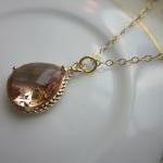 Champagne Necklace Peach Pink Gold Teardrop - 14k..