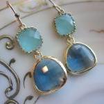 Aqua Blue Earrings Sapphire Gold Plated -..