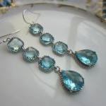 Aquamarine Earrings Blue Aqua Earrings - 4 Tier..