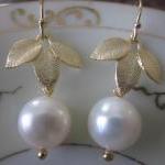 White Freshwater Round Pearl Earrings Gold Three..