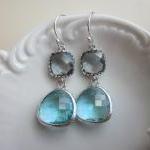 Silver Charcoal Gray Earrings Aquamarine Earrings..