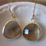 Smoky Brown Earrings - 16k Gold Plated Glass..