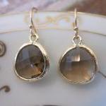Smoky Brown Earrings - 16k Gold Plated Glass..