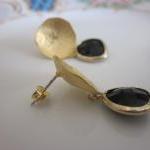 Black Onyx Earrings with Gold Mushr..