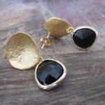 Black Onyx Earrings with Gold Mushr..