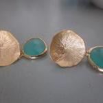 Aqua Blue Earrings Gold Mushroom Coral - Sterling..