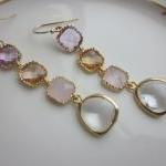 Crystal Earrings Pink Champagne Lavender Earrings..