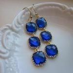 Cobalt Blue Earrings Gold Three Tier Blocks..
