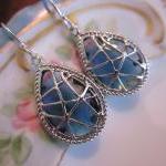 Sapphire Earrings Dark Blue - Sterling Silver..