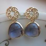 Tanzanite Earrings Purple Matte Gold Circle - Gold..