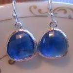Cobalt Blue Earrings Silver Plated - Sterling..
