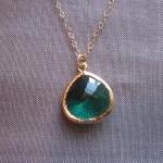 Emerald Green Necklace Gold Plated Large Pendant -..