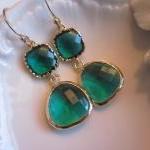 Emerald Green Earrings Gold Two Tier - Bridesmaid..