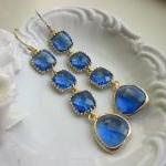 Cobalt Earrings Blue Gold Plated Earrings 4 Tier -..
