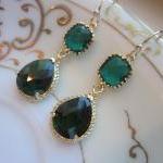 Emerald Green Earrings Gold Pendant..