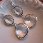 Crystal Earrings Silver Clear - Sterling Silver..