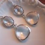 Crystal Earrings Silver Clear - Sterling Silver..