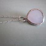 Rose Pink Opal Glass Pendant Neckla..