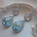 Crystal Aquamarine Earrings Blue Sterling Silver..
