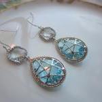 Crystal Aquamarine Earrings Blue Sterling Silver..