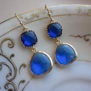 Cobalt Blue Earrings Gold - Gold Plated - Bridesmaid Earrings Wedding Earrings Bridal Earrings