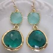 Emerald Green Earrings - Blue Earrings - Bridesmaid Earrings Wedding Earrings