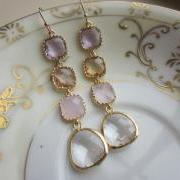 Crystal Earrings Pink Champagne Lavender Earrings - Bridesmaid Earrings - Wedding Earrings - Bridal Earrings
