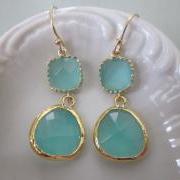 Aqua Blue Earrings Gold - Bridesmaid Earrings Wedding Earrings Bridal Earrings