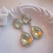 Citrine Earrings Yellow Silver Earrings Teardrop Glass - Sterling Silver Earwires - Bridesmaid Earrings Wedding Earrings