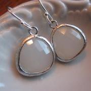 White Opal Earrings Gem Silver Plated Sterling Silver Earwires - Bridesmaid Earrings - Wedding Earrings - Bridal Earrings