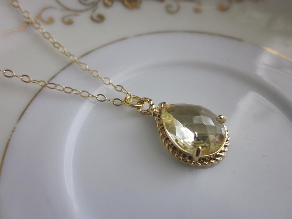 Citrine Necklace Teardrop On 14k Gold Filled Chain - Gold Plated Gem - Bridesmaid Necklace - Bridesmaid Jewelry - Bridal Wedding