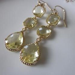 Citrine Earrings Yellow Earrings Three Tier - Gold Plated - Bridesmaid Earrings - Bridal Earrings