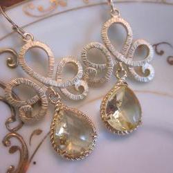 Citrine Earrings Matte Gold Tiara Connectors - Bridesmaid Earrings - Bridal Earrings - Wedding Earrings