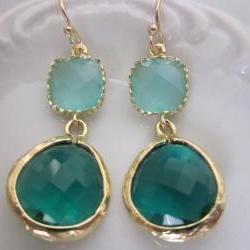 Emerald Green Earrings - Blue Earrings - Bridesmaid Earrings Wedding Earrings