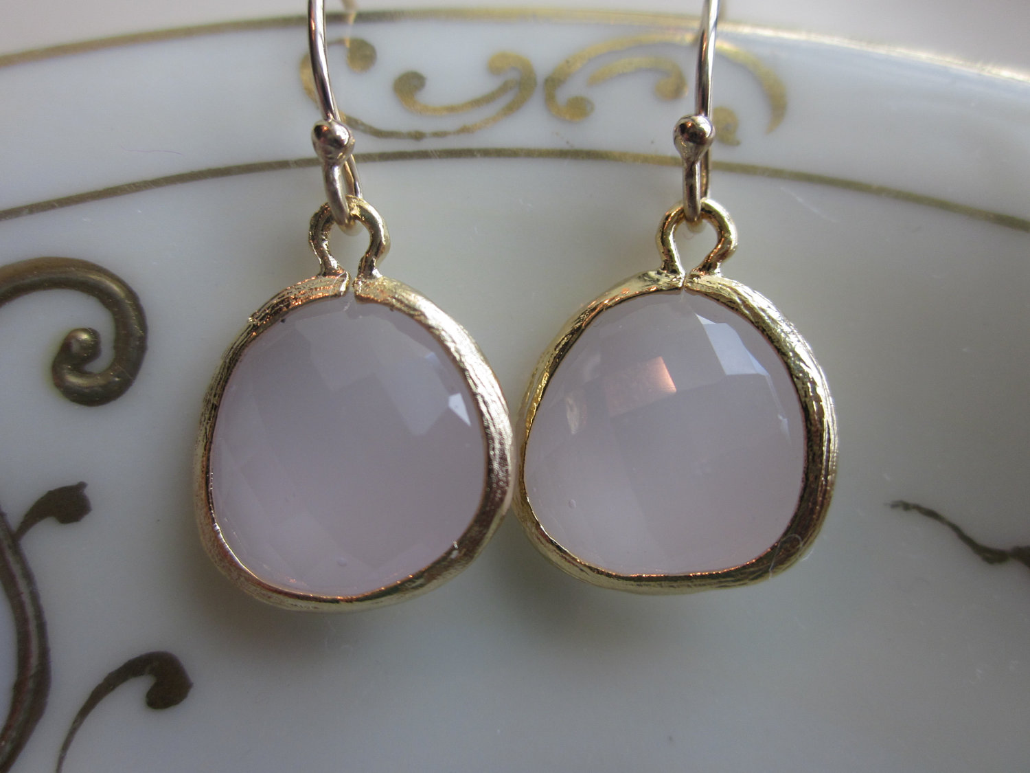 Opal Pink Earrings Gold Plated - Bridesmaid Earrings - Wedding Earrings ...